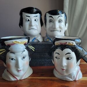 Vintage SIGMA TASTESETTER Japan Four Head Mugs Mens and Womens Hand Painted